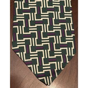 Vintage Henri Christian Designed In Britain Purple Green 100% Silk Mens Neck Tie
